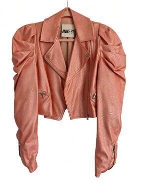 Aniye By Metallic Coral Pink Vegan Leather Biker Jacket